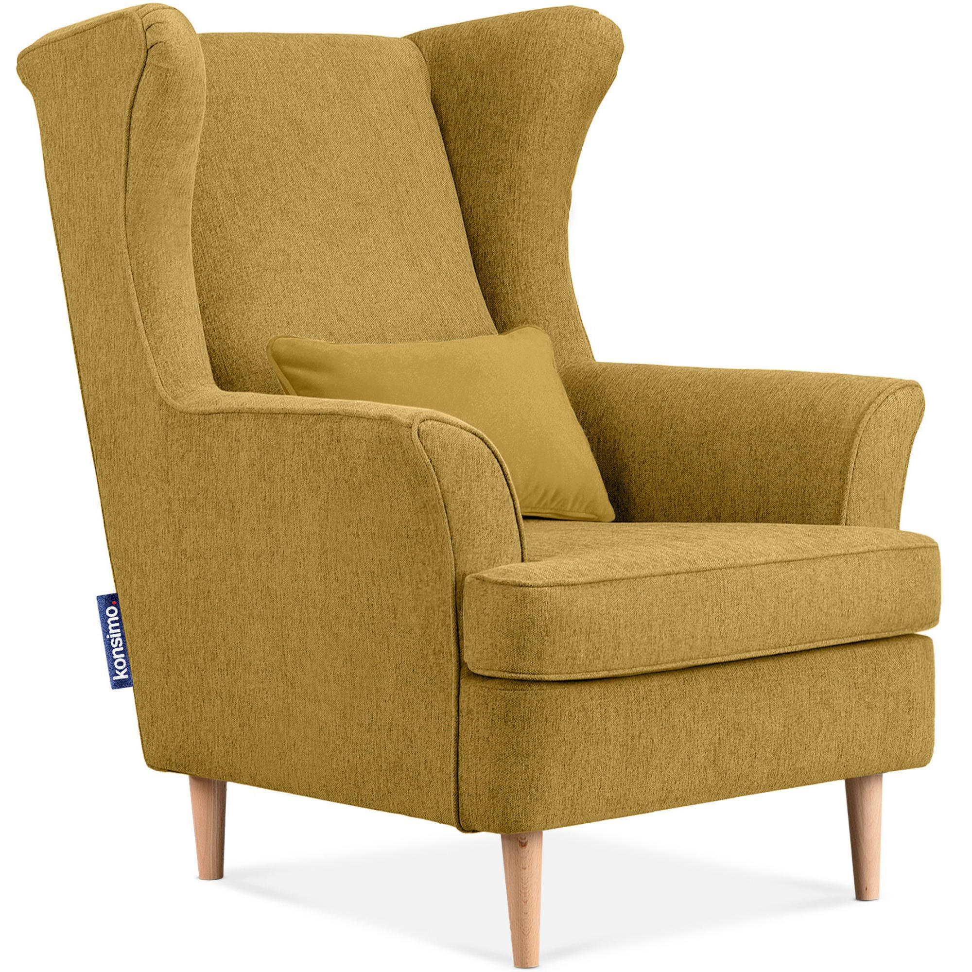 OHRENSESSEL STRALIS inklusive dekorativem Kissen, gelb - Currygelb, Textil (82/108/80cm) - KONSIMO®
