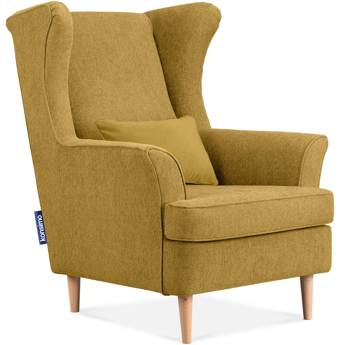 OHRENSESSEL STRALIS inklusive dekorativem Kissen, gelb - Currygelb, Textil (82/108/80cm) - KONSIMO®