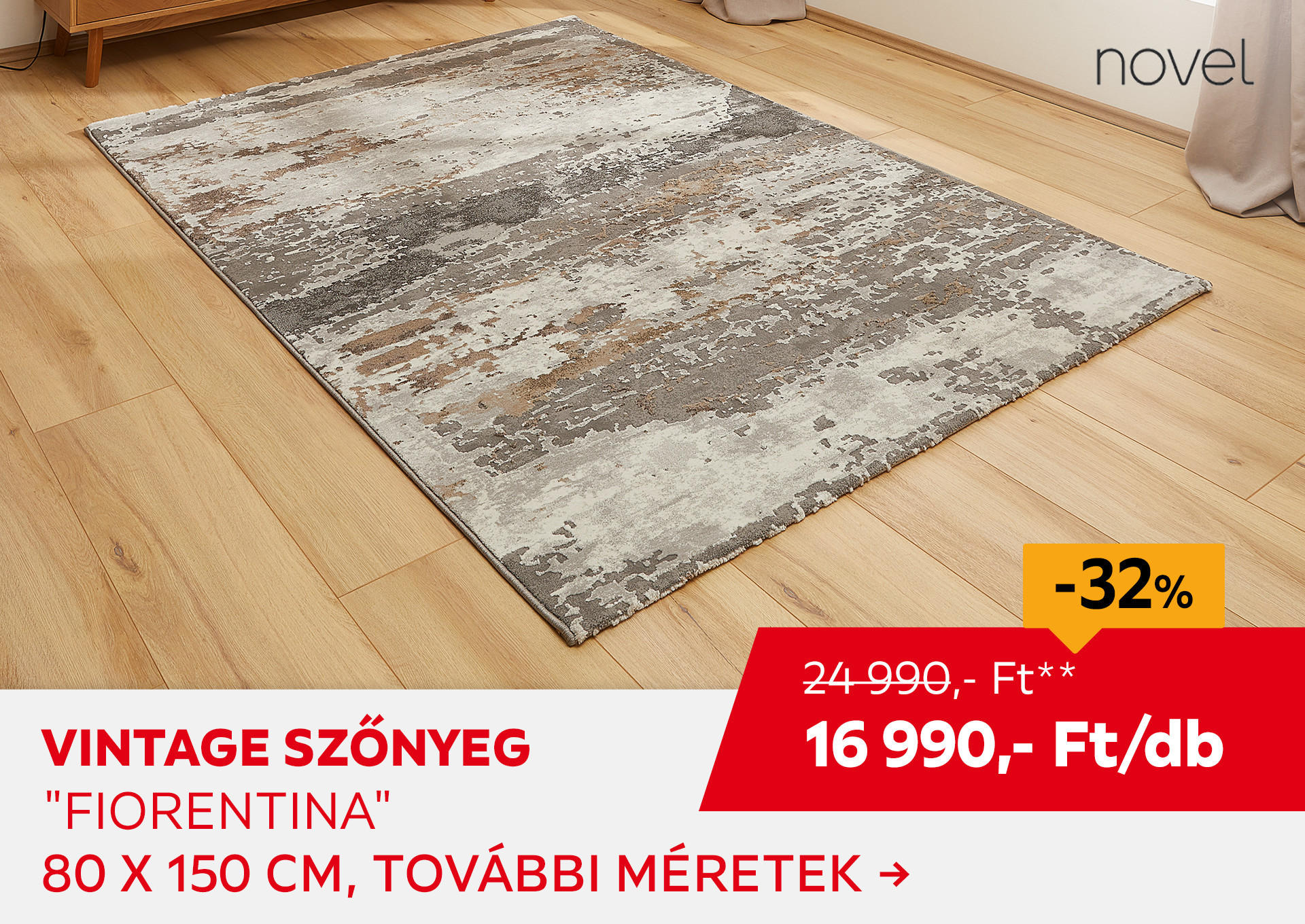VINTAGE SZŐNYEG "FIORENTINA" 80 X 150 CM Kiemelt termék 24990 Ft.- helyett 16990 Ft.-