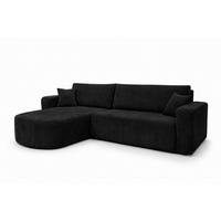 ECKSOFA Mit Schlaffunktion, Cordstoff Poso, Schwarz, Links, ROUND ONE XL - Schwarz, Holz (271/175cm) - Kaiser Möbel