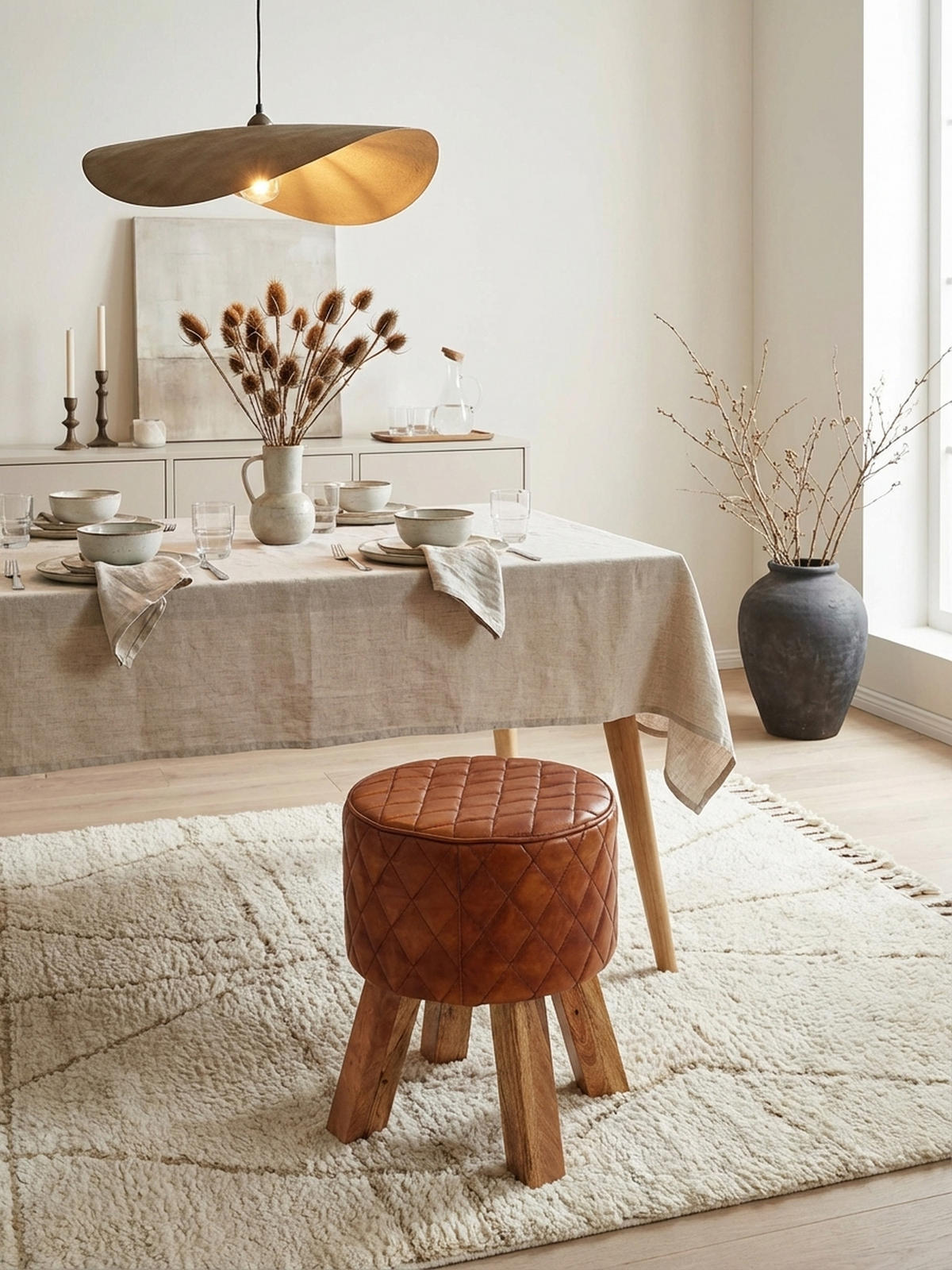 SITZHOCKER – Holz/Leder, 46 cm, Rautenmuster, Braun - Braun, Mangoholz/Leder (35/46/35cm) - KADIMA DESIGN