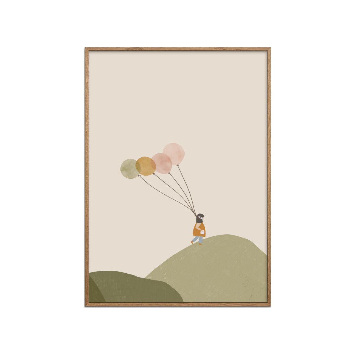 POSTER mit Rahmen Menina Lisboa - Girl and Her Balloons - Eichefarben/Multicolor, Holz/Papier (30/40cm) - Poster&Frame