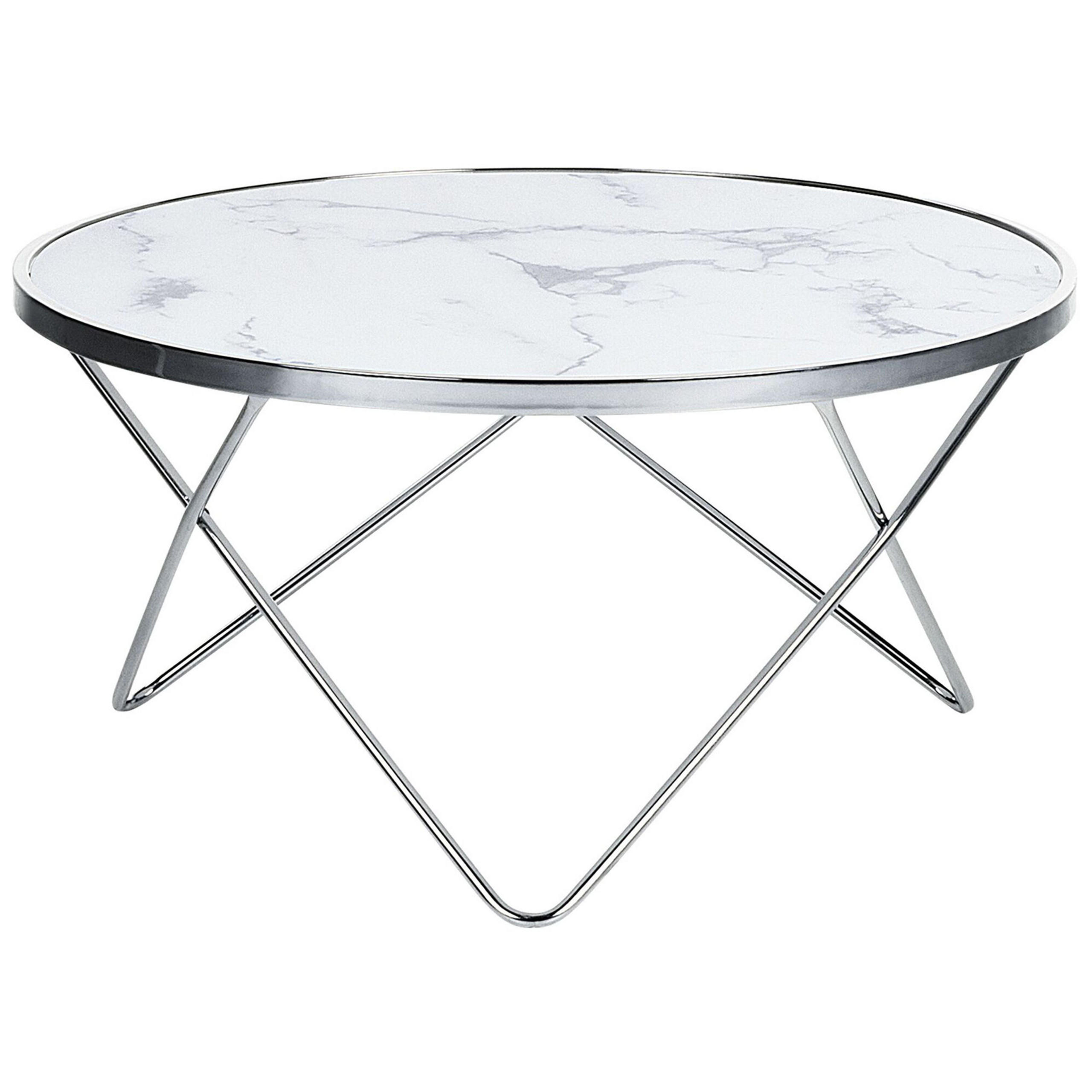 COUCHTISCH Marmor Optik weiß/silber 80 cm Meridian - Silberfarben/Weiß, Glas (80/80/40cm) - Beliani