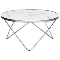COUCHTISCH Marmor Optik weiß/silber 80 cm Meridian - Silberfarben/Weiß, Glas (80/80/40cm) - Beliani