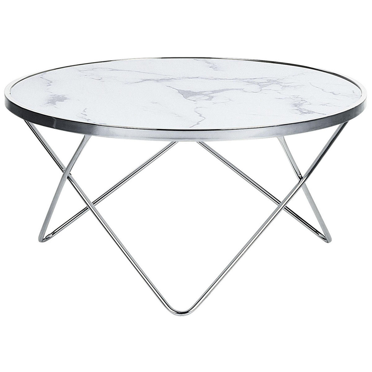COUCHTISCH Marmor Optik weiß/silber 80 cm Meridian - Silberfarben/Weiß, Glas (80/80/40cm) - Beliani