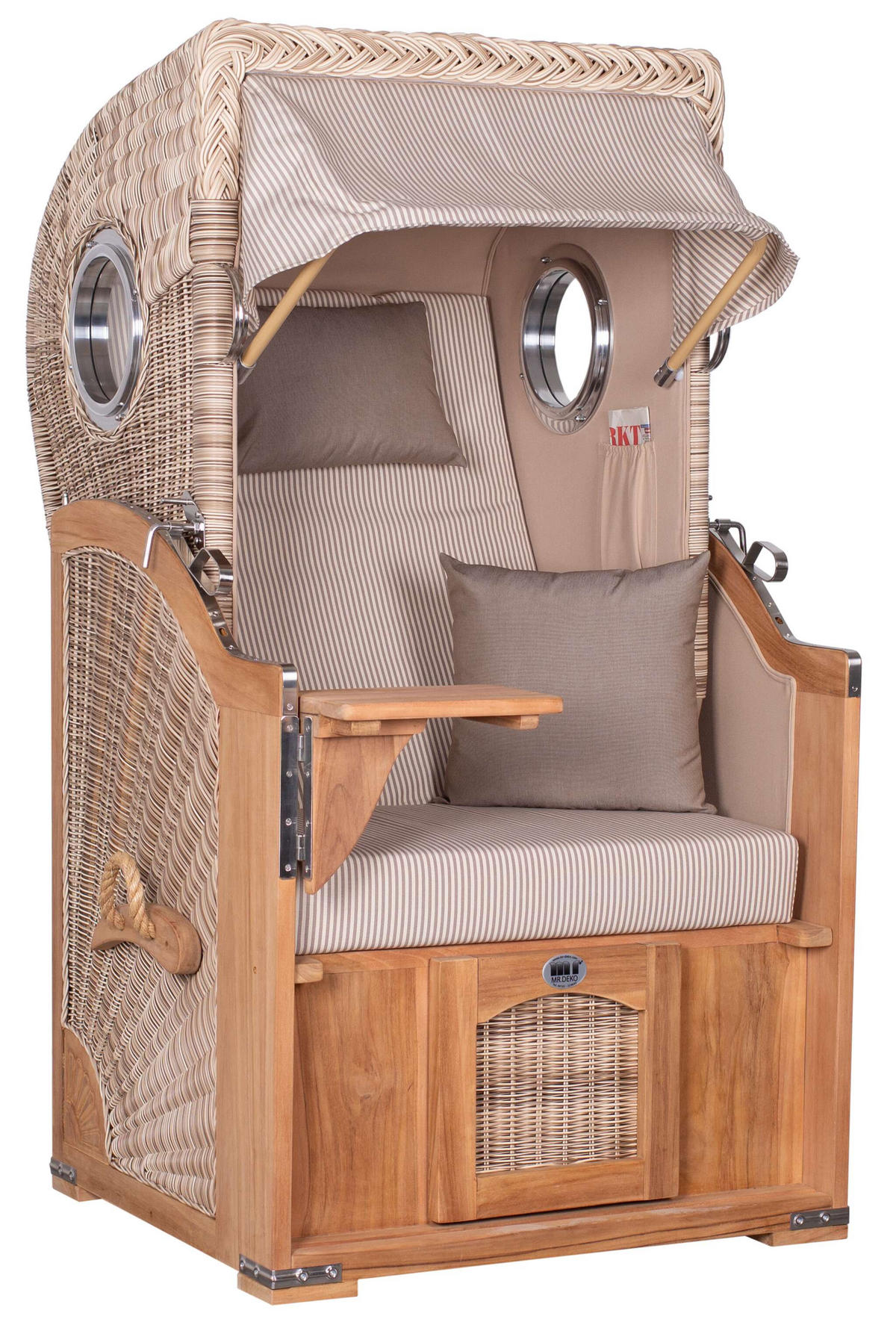 STRANDKORB Düne 1 Sitzer Teak PE Shell - Beige/Braun, Holz/Textil (96/165/80cm) - Mr. Deko