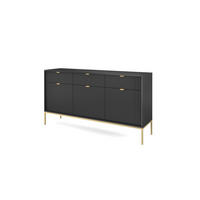 KOMMODE NOVA - KSZ154, Geriffelte Fronten, goldene Griffe 154x39x83 cm Schwarz - Goldfarben/Schwarz, Holzwerkstoff/Kunststoff (154/83/39cm) - DomoHome