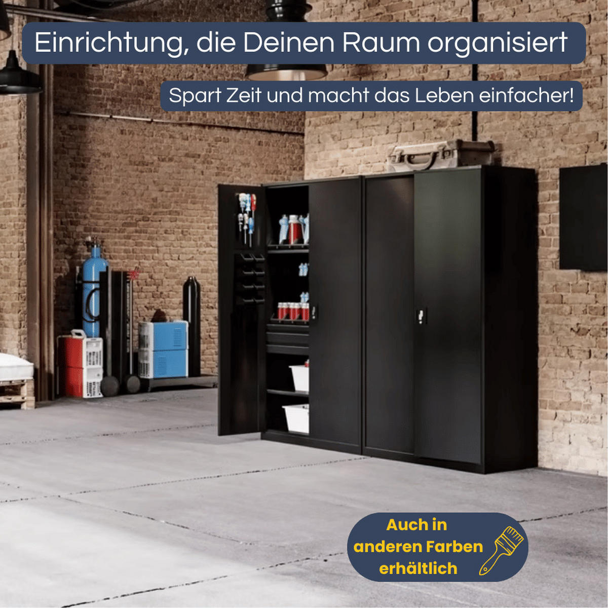 WERKZEUGSCHRANK mit Lochwand AESO 185x92x50cm Schwarz - Schwarz, Metall (92/185/50cm) - DELUKE