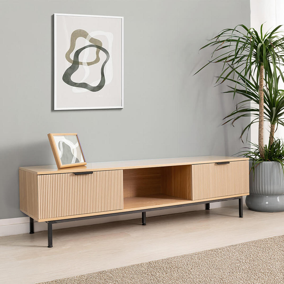 TV-SCHRANK NYLA - Natur/Schwarz, 160 x 43 cm - Naturfarben, Holzwerkstoff (160/43/42cm) - Home Deluxe