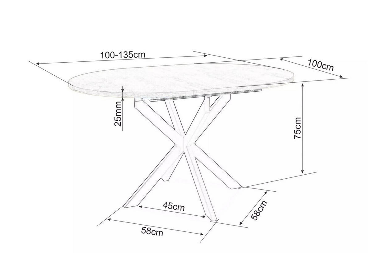 ESSTISCH Rund Marmor Weiß - Schwarz matt 100x75 cm - Schwarz/Weiß, Holzwerkstoff (100/100/75cm) - designimpex