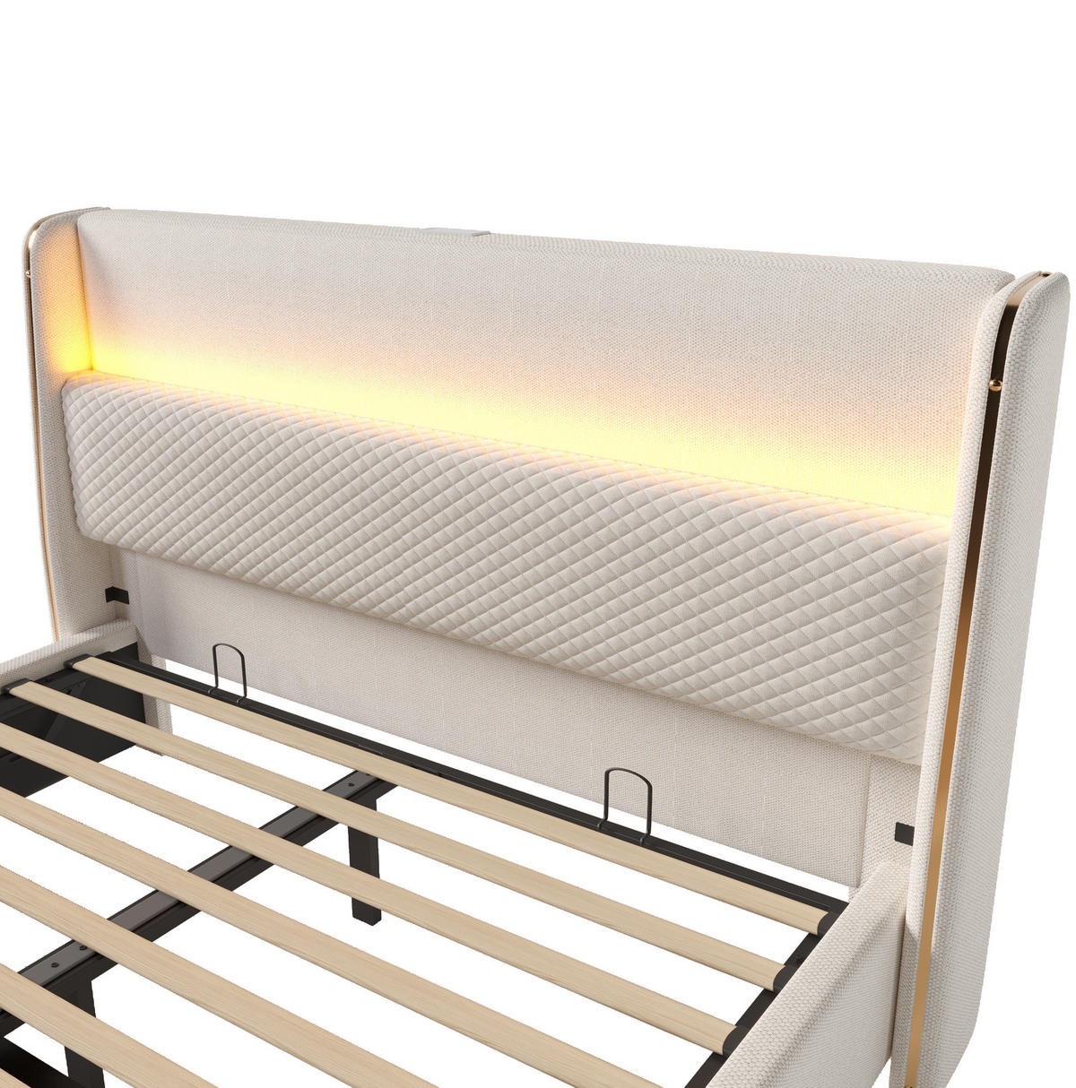 POLSTERBETT aus Leinen 140x200 cm in Beige mit LED & USB/Type-C & Stauraum - Beige, Textil (140/200cm) - Modfu