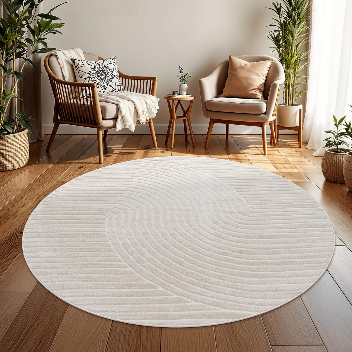 OUTDOORTEPPICH Ethno Creme Ø 200 cm - Creme, Kunststoff (200/200cm) - TT Home