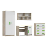 KINDERZIMMER-SET INGE III 4-teilig Weiß+Sonoma/Grün - Weiß/Sonoma Eiche, Holzwerkstoff (270/193/50cm) - Deine Möbel 24