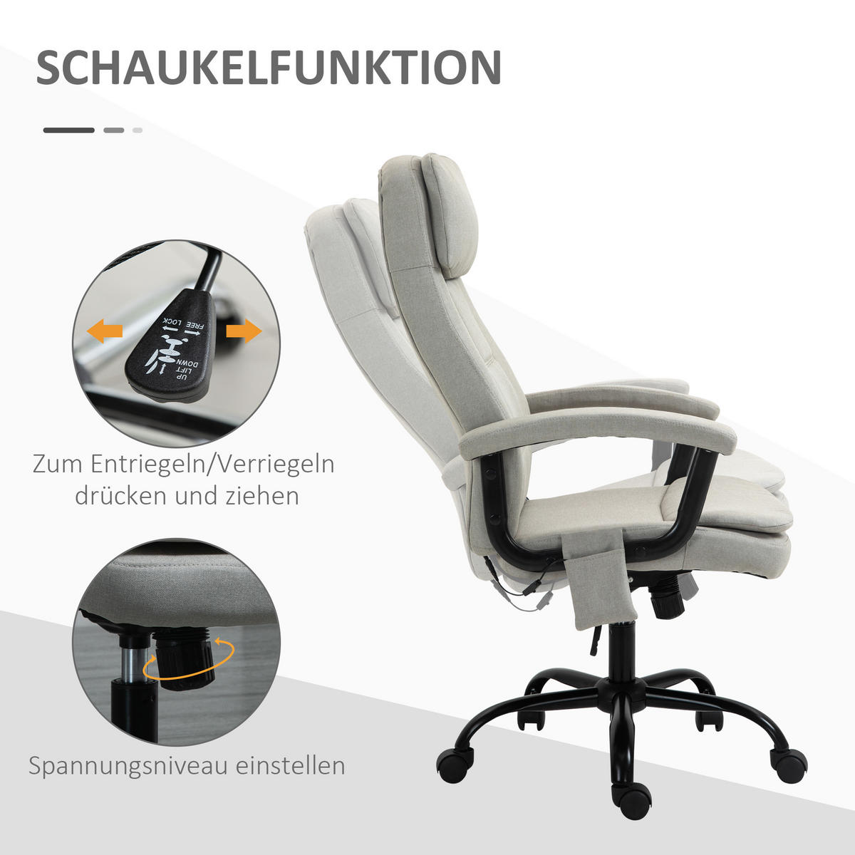 BÜROSTUHL DE-05108 Ergonomisch, 3D-Armlehnen, Kopfstütze & höhenverstellbar Grau - Beige, Metall (70/121/63cm) - ComfortXL