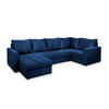 WOHNLANDSCHAFT LORIVO L-S Blau Plüsch-Stoff mit Schlaffunktion - Blau, Holz (285/85/150cm) - MASSENO