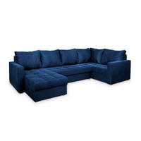 WOHNLANDSCHAFT LORIVO L-S Blau Plüsch-Stoff mit Schlaffunktion - Blau, Holz (285/85/150cm) - MASSENO