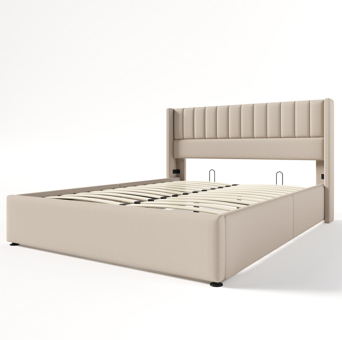 POLSTERBETT 140/200 cm Beige mit Stauraum und Leinenbezug - Beige, Textil (140/200cm) - Flora Grace