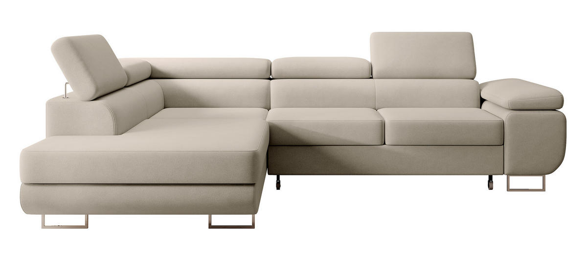 ECKSOFA Stevil Graubeige Velours - Greige/Silberfarben, Textil/Metall (275/203cm) - Selsey