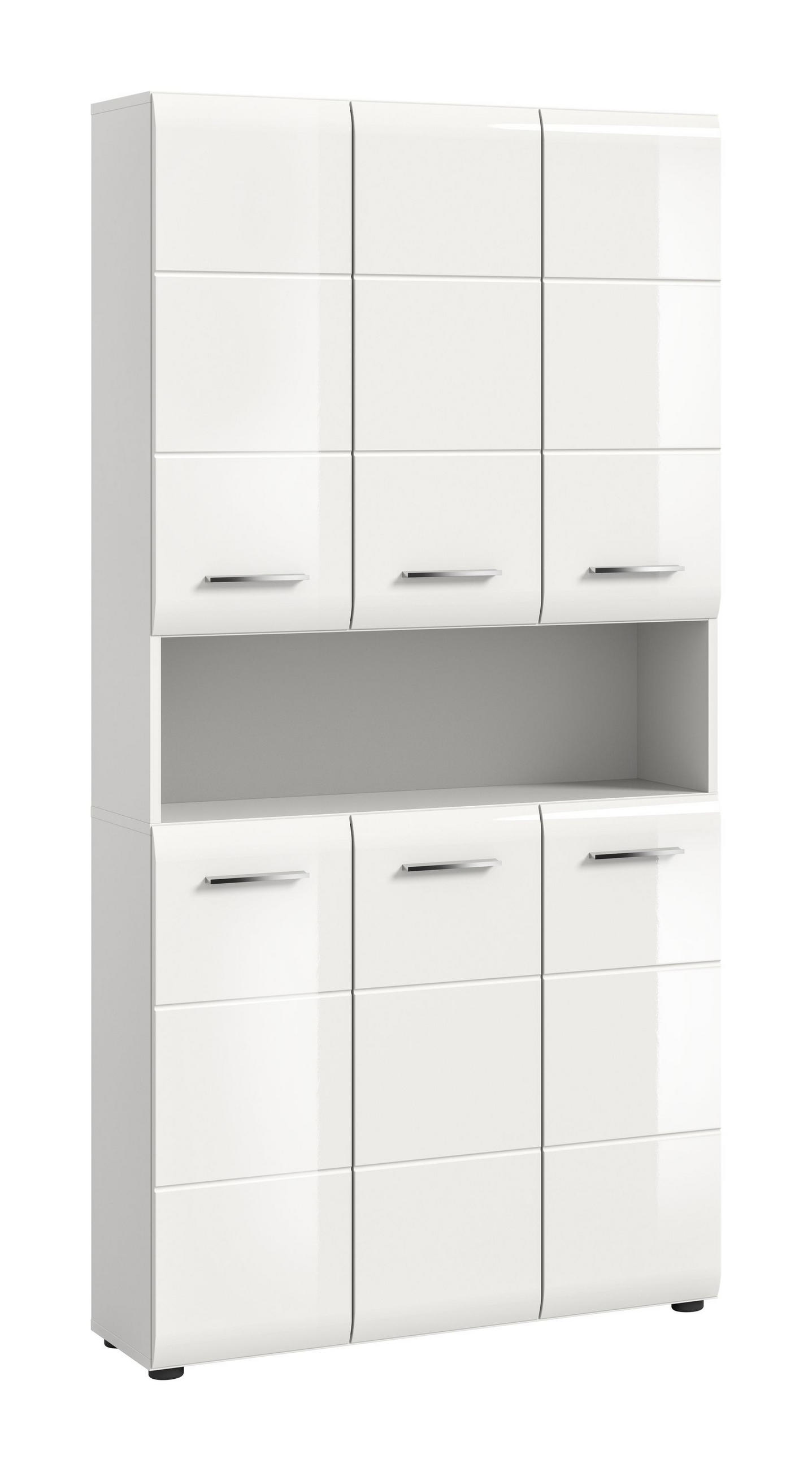 MEHRZWECKSCHRANK Alba (B/H/T: ca. 90/185/30 cm) in Weiß/weiß hochglanz - Weiß, Holzwerkstoff (90/185/30cm)