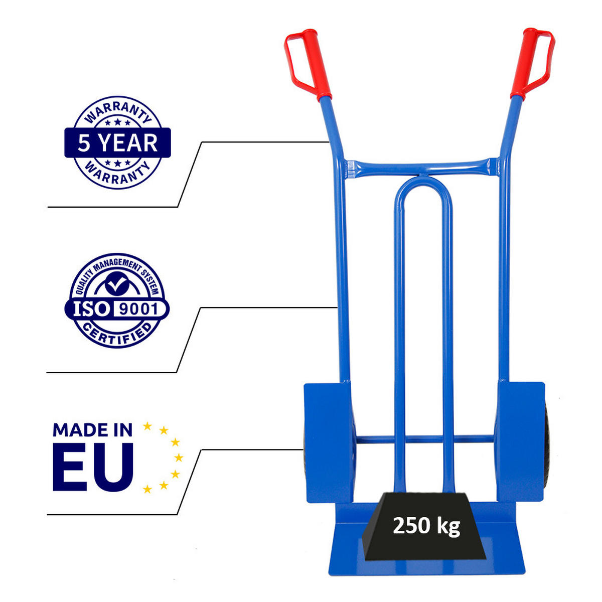 SACKKARRE Rhino XL Schaufel 104x60x50cm Traglast 250kg Pannensichere Räder Blau - Blau, Metall (50/60/104cm) - PROREGAL