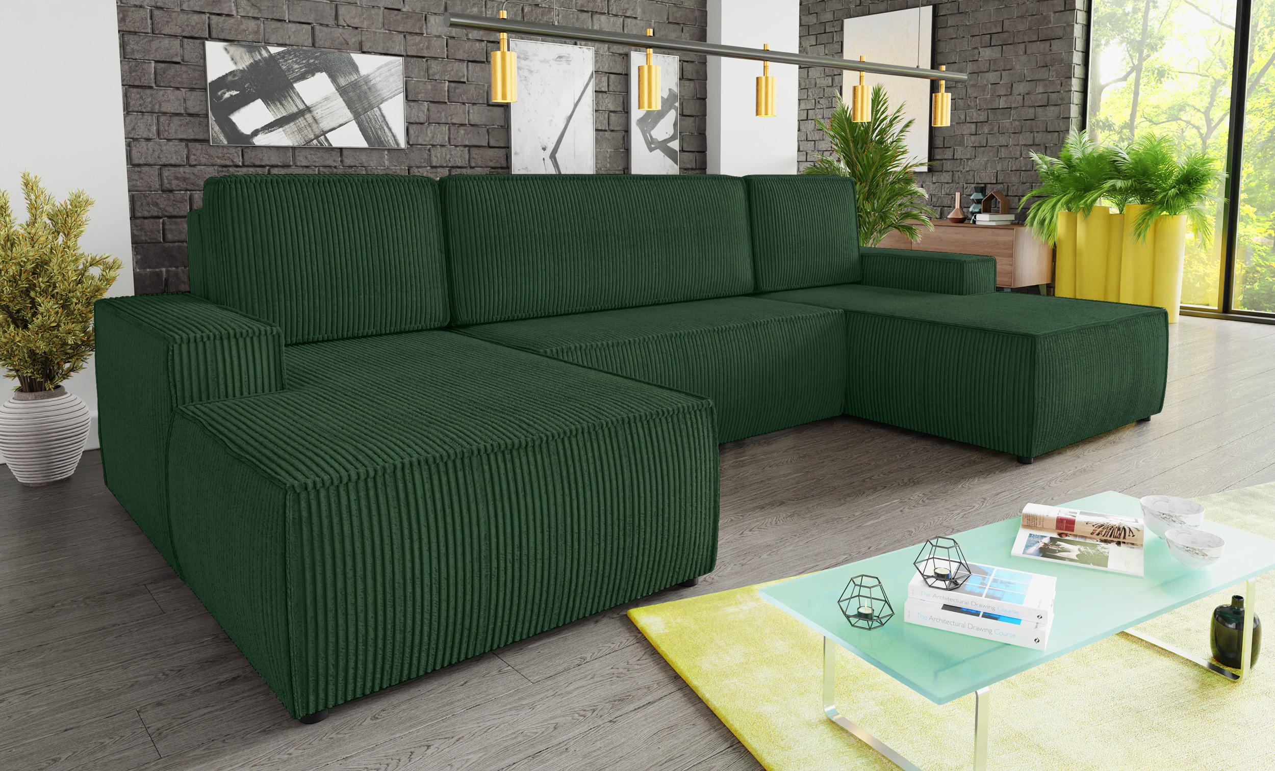 WOHNLANDSCHAFT Totti U - Grün, Holz/Textil (313/85/144cm) - Sofnet