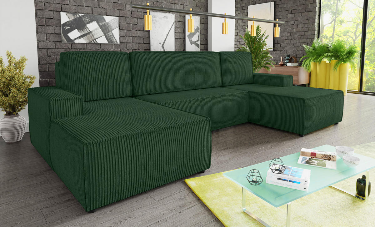 WOHNLANDSCHAFT Totti U - Grün, Holz/Textil (313/85/144cm) - Sofnet
