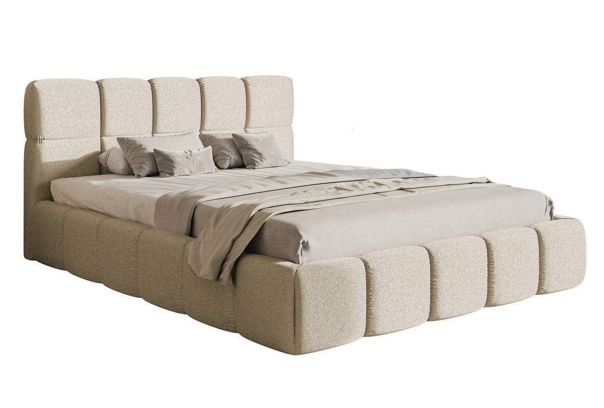 POLSTERBETT Cloudy Hellbeige Chenille mit Bettkasten 140 cm - Beige/Schwarz, Textil (140/200cm) - Selsey