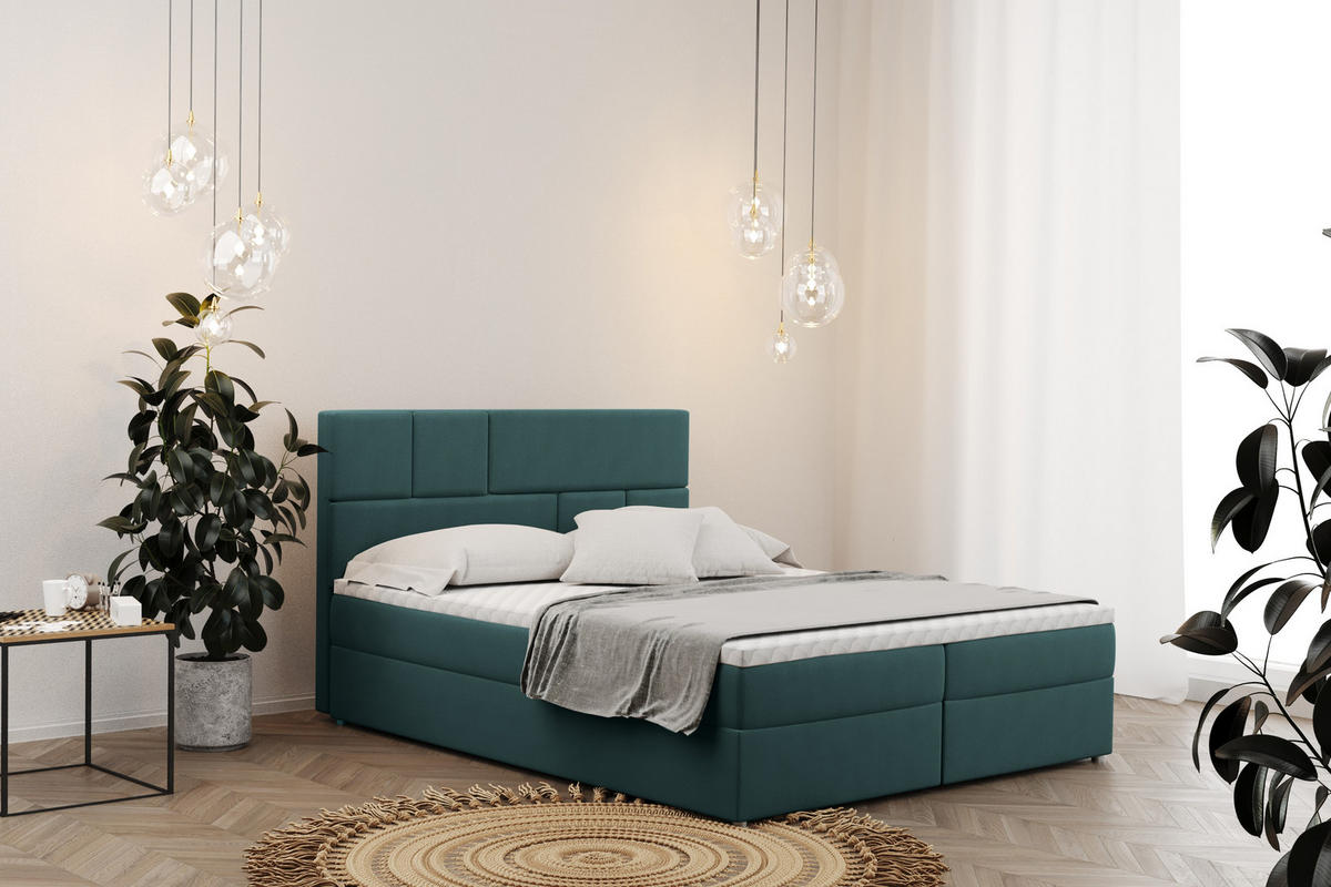 BOXBETT Mit Bettkasten Und Matratze BALI Stoff Mat Velvet Meeresfarbe 120x200 cm H3-Bonell - Mintgrün, Holz/Holzwerkstoff (120/200cm) - Kaiser Möbel