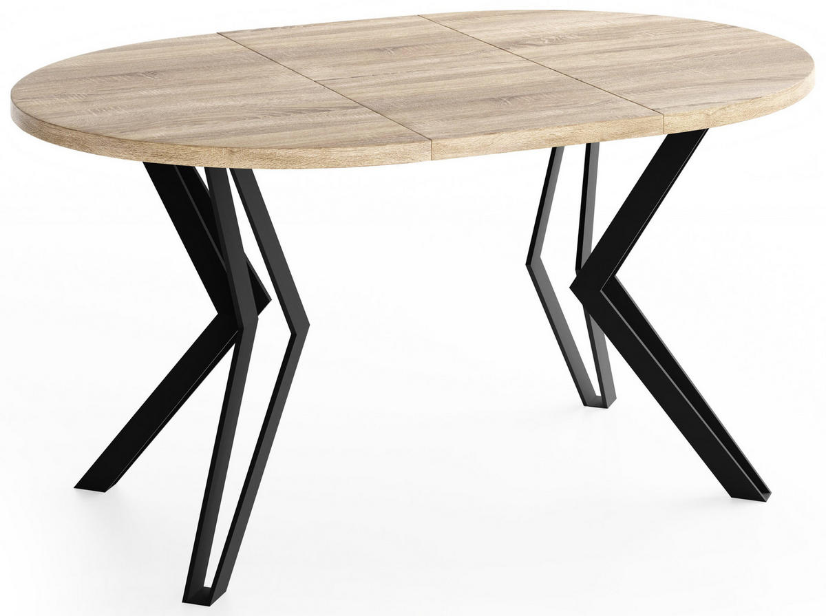 ESSTISCH Revena runder ausziehbarer, Sonoma Eiche 120-200/120/76 cm - Schwarz/Braun, Holzwerkstoff/Metall (120/200/76cm) - WFL GROUP