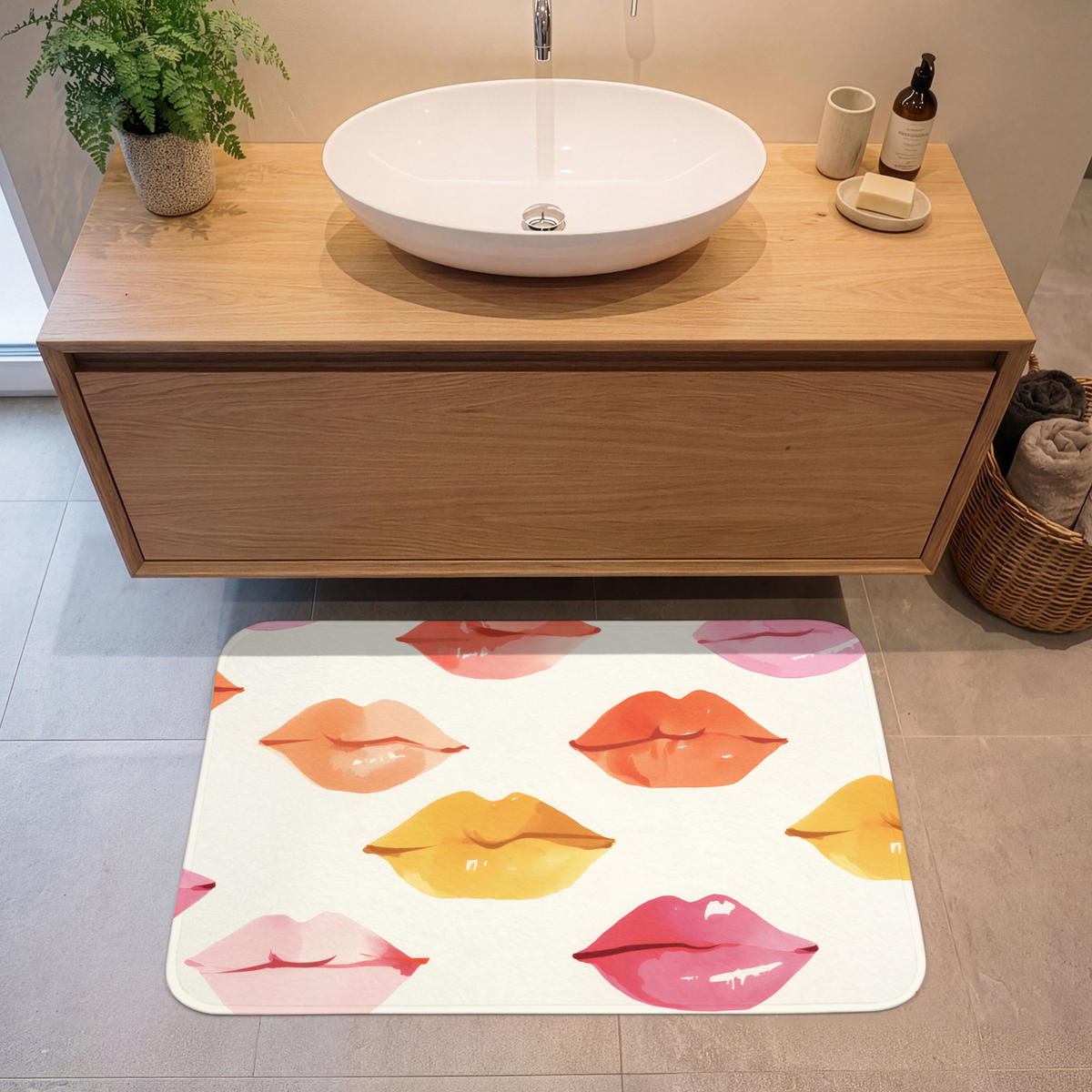 KOUPELNOVÁ PŘEDLOŽKA Rty - barevné - lesklé 90x60 cm - růžová, textil/plast (90/60cm) - OnlyWow