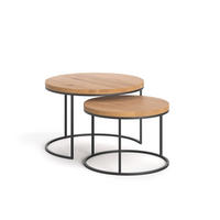 RUNDE Couchtische Mondo aus massivem Eichenholz - Eichefarben/Schwarz, Holz/Metall (70/70/47cm) - Danzz
