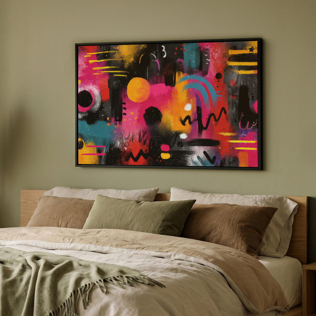LEINWAND Bilder mit Rahmen - Farbflächen - Formen - Bunt - Abstrakt - 90x60 - Pink, Textil (90/60cm) - MuchoWow