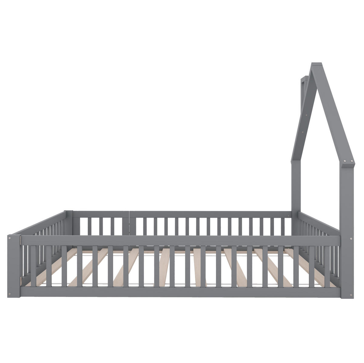 KINDERBETT Schornsteinform 140/200 cm, Grau mit Lattenrost ohne Matratze - Grau, Holz (140/200cm) - MIVRAY