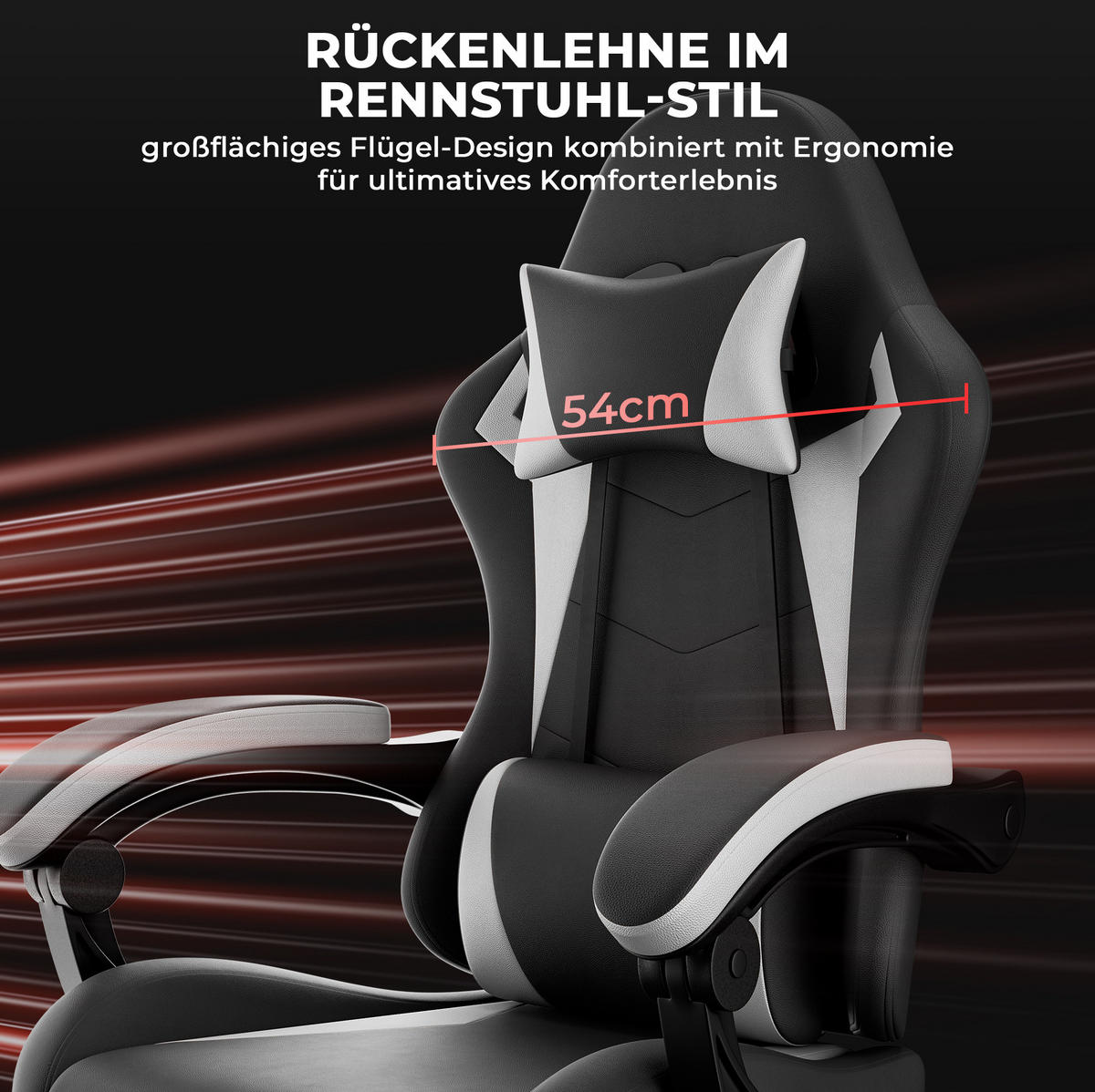 GAMING-STUHL ergonomisch PVC Black White - Weiß, Kunststoff (63/120.5/58.5cm) - Meubliv