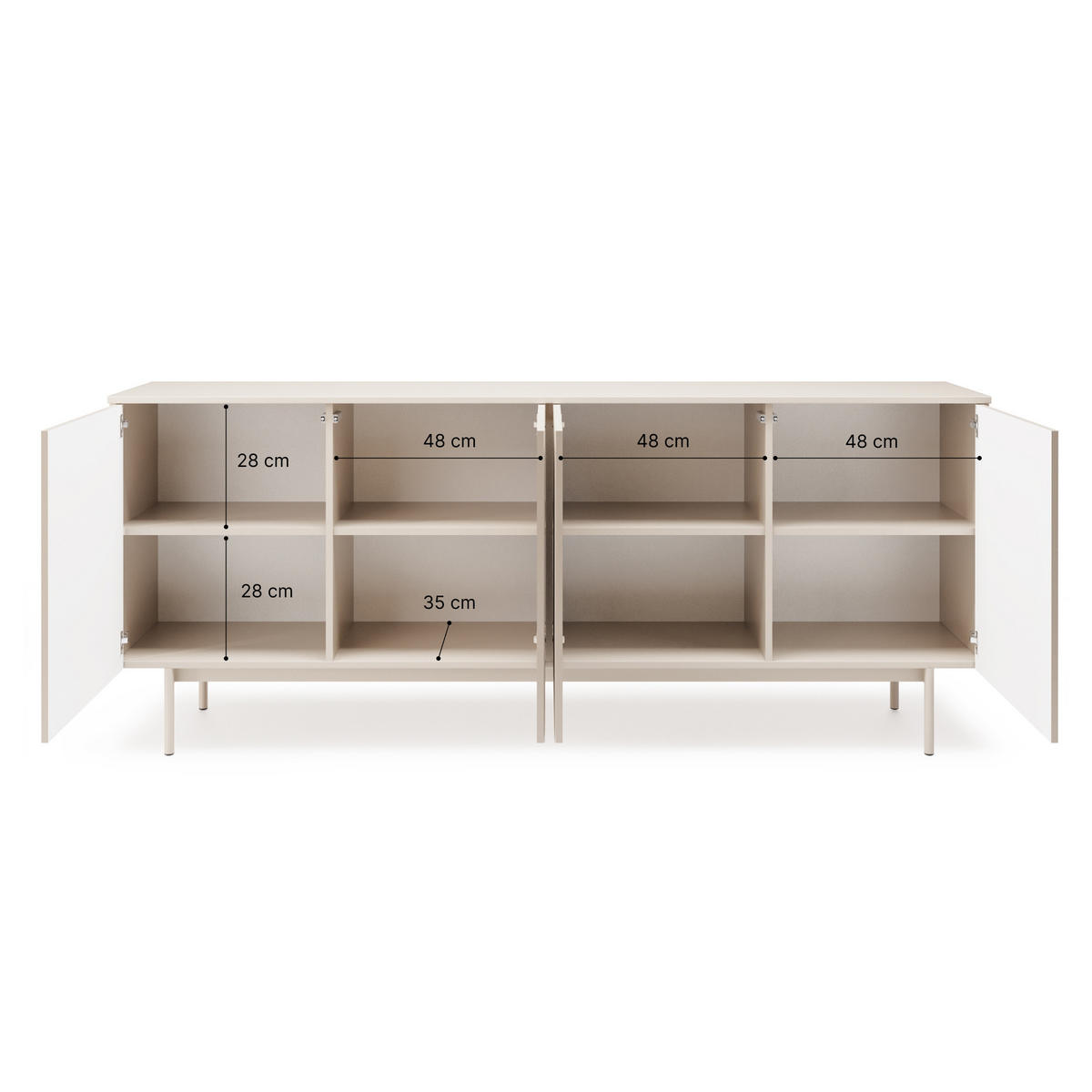 KOMMODE Soft mit 4 Türen und geriffelten Fronten, Kaschmir - Kaschmir, Holzwerkstoff/Metall (200/83/38cm) - Beautysofa