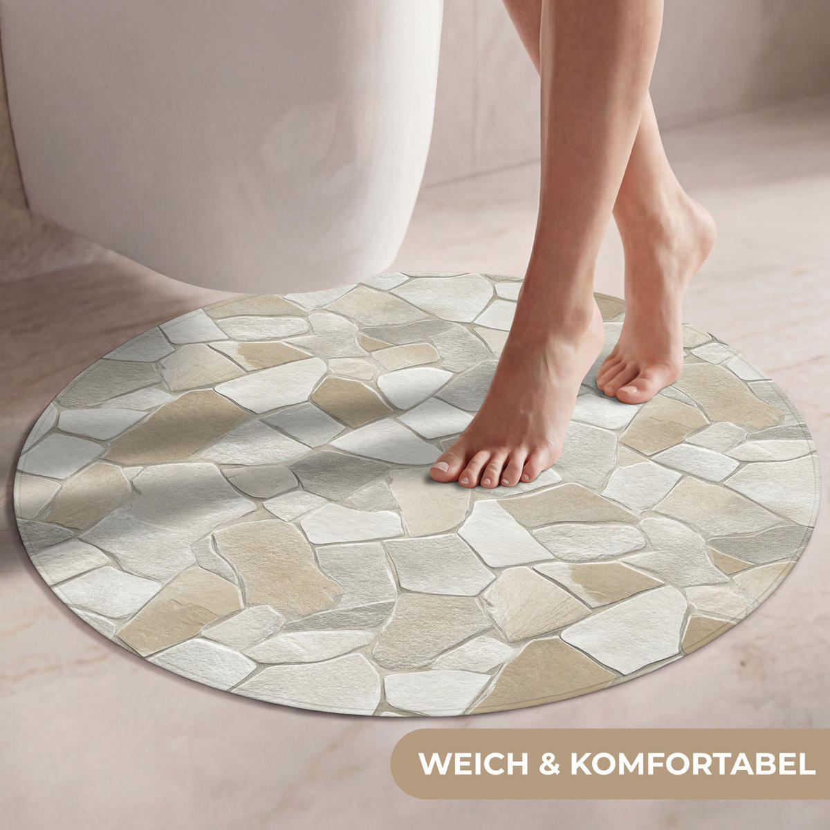 WC-VORLEGER Mosaik - Steine - Beige Toilettenteppich 70x70 cm - Beige, Kunststoff/Textil (70/1cm) - OnlyWow