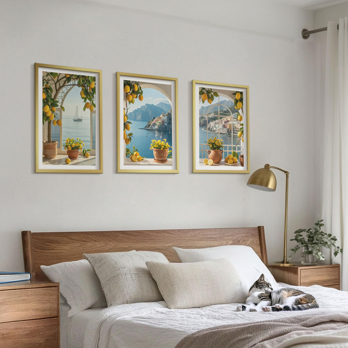 WANDBILDER 3er Set - 40x60 cm Goldrahmen - Zitronenblumen aus der Küstenstadt - Goldfarben, Kunststoff (40/60cm) - ArtPrintCave
