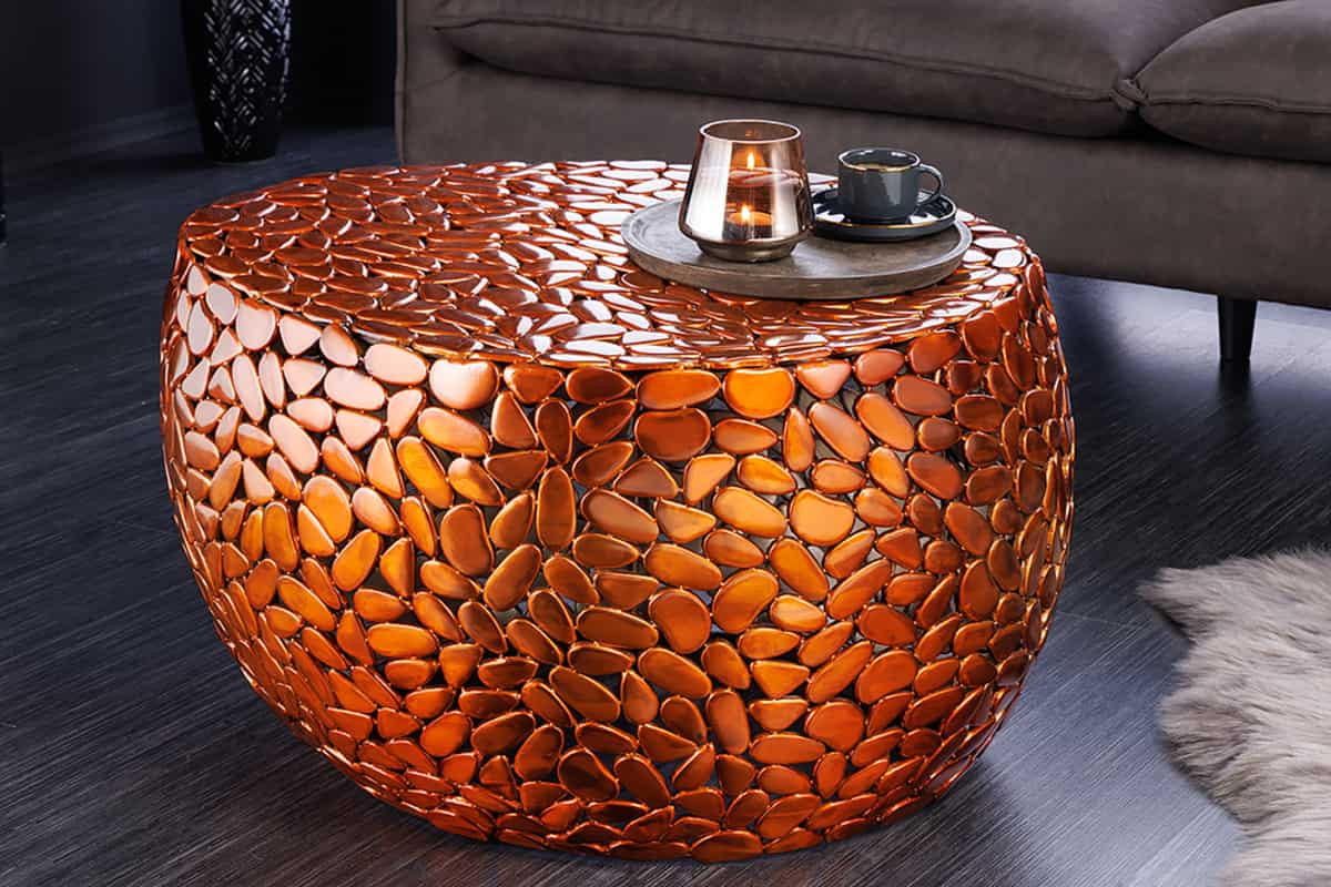 COUCHTISCH STONE MOSAIC rund Kupfer 72cm - Kupferfarben, Metall (70/72/40cm) - riess-ambiente