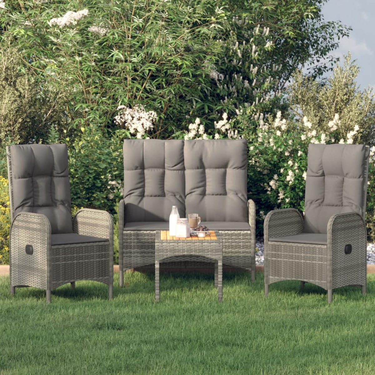 LOUNGEGARNITUR mit Kissen, aus Poly Rattan, in Grau, 4-teiliges Set - Grau, Kunststoff - vidaXL