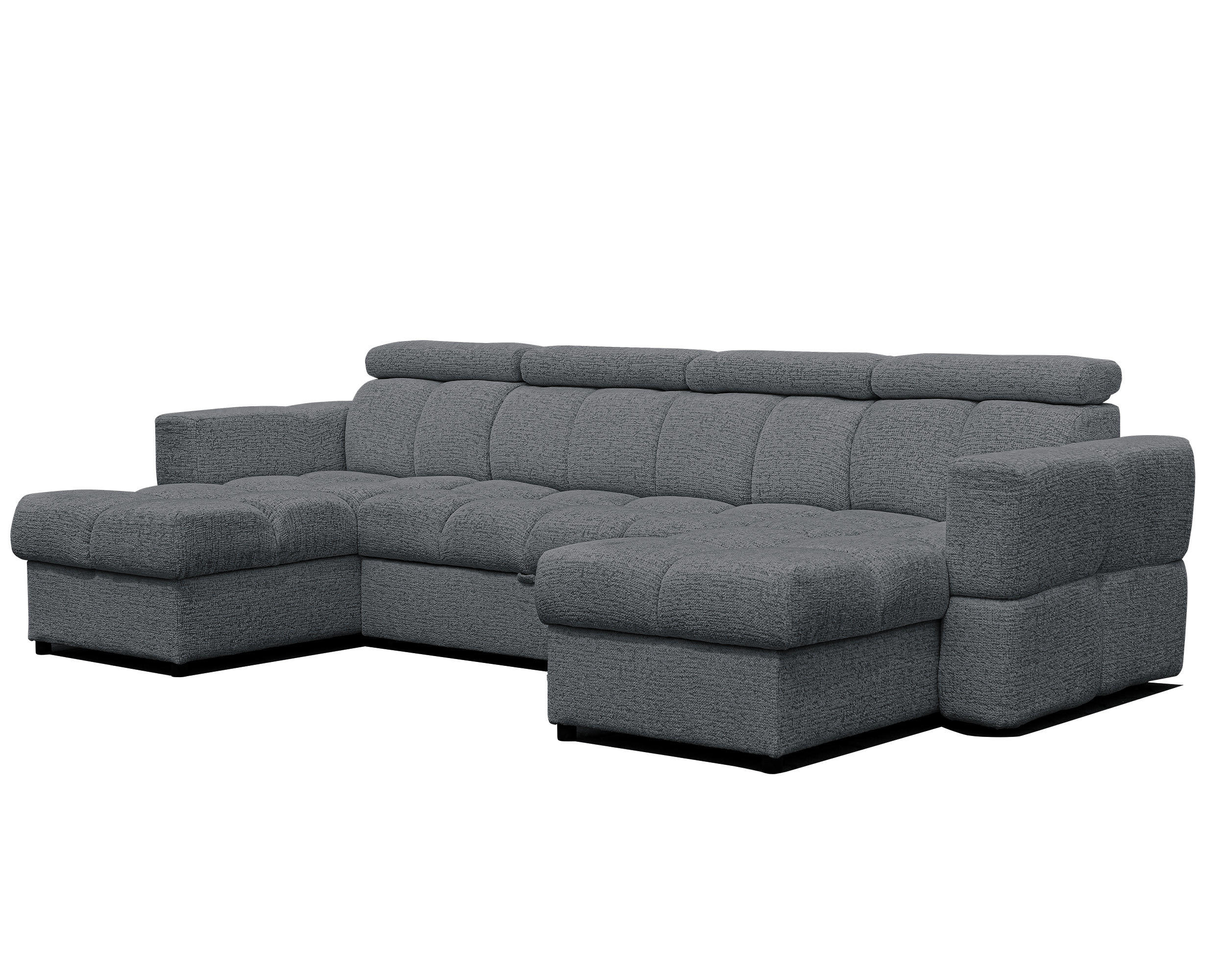 WOHNLANDSCHAFT BELUNO mit Schlaffunktion und Bettkasten Grau - Schwarz/Grau, Kunststoff/Textil (302/84/160cm) - Idohome