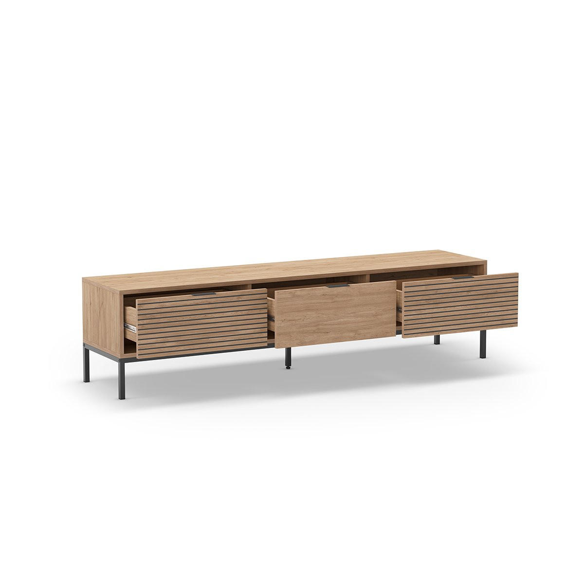 TV-MÖBEL mit 3 Schubladen und Metallfüßen Ariel - L180 cm - Beige, Holzwerkstoff (40/55/180cm) - Calicosy