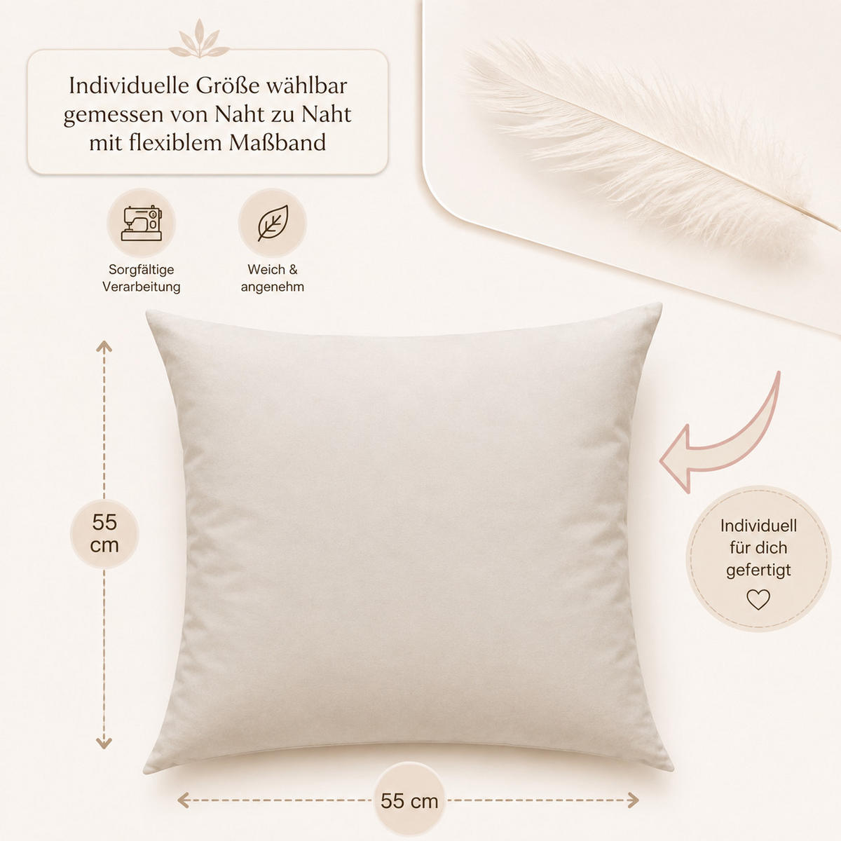 FEDERKISSEN 55/55 cm Baumwolle - Creme, Textil (55/55cm) - TiborTex