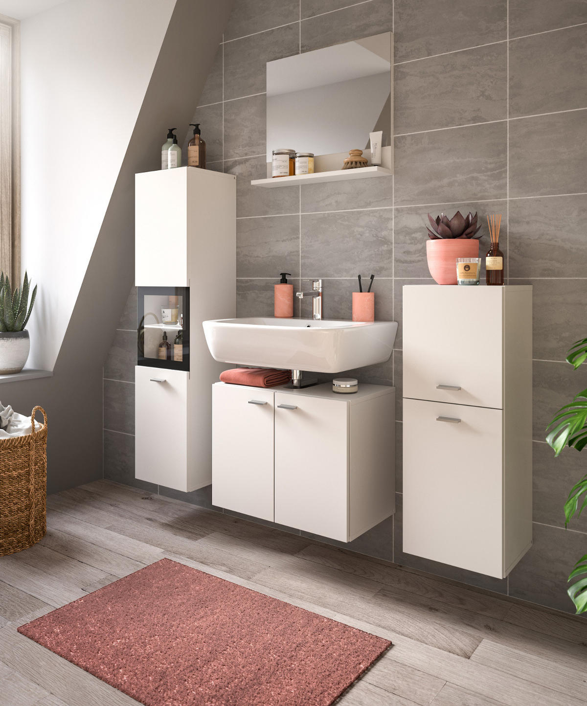 BADMÖBEL-SET weiß 4-teilig 140 cm, Kombination hängend oder stehend - Weiß, Glas/Holzwerkstoff (137/186/33cm) - Inn.Furn