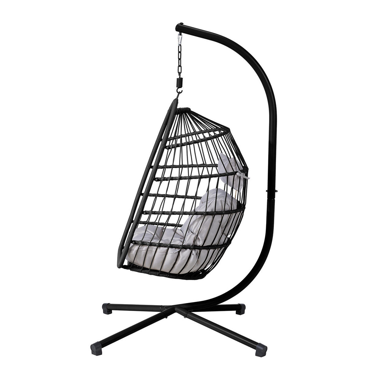 HÄNGESESSEL - Polyrattan / Stahl - Schwarz, Kunststoff/Textil (95/190/95cm) - home24