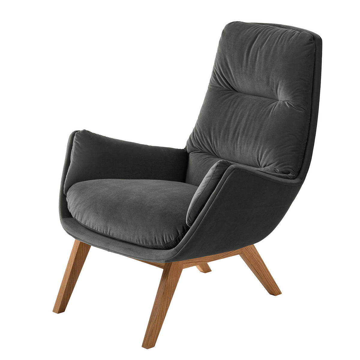 SESSEL mit Holzfüßen - Eichefarben/Grün, Eichenholz/Holz (83/95/97cm) - home24