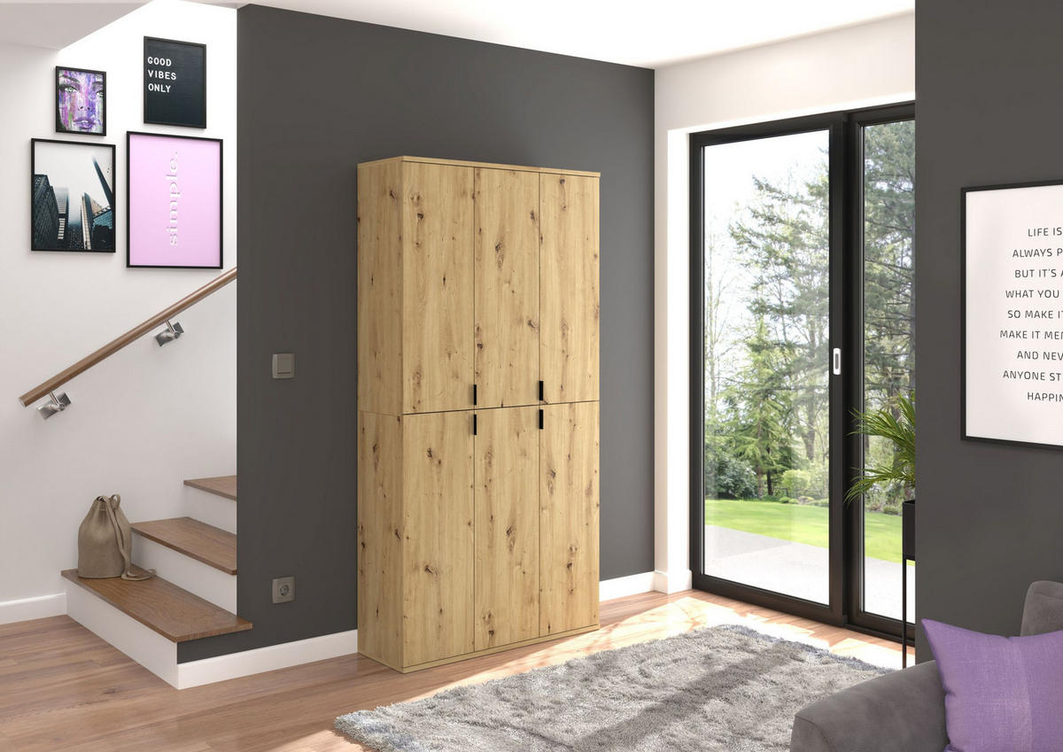 HOCHSCHRANK Projekt X Garderobe in Artisan Eiche Nachbildung B/H/T: 61x193x34 cm - Eiche Artisan, Holzwerkstoff (61/193/34cm)