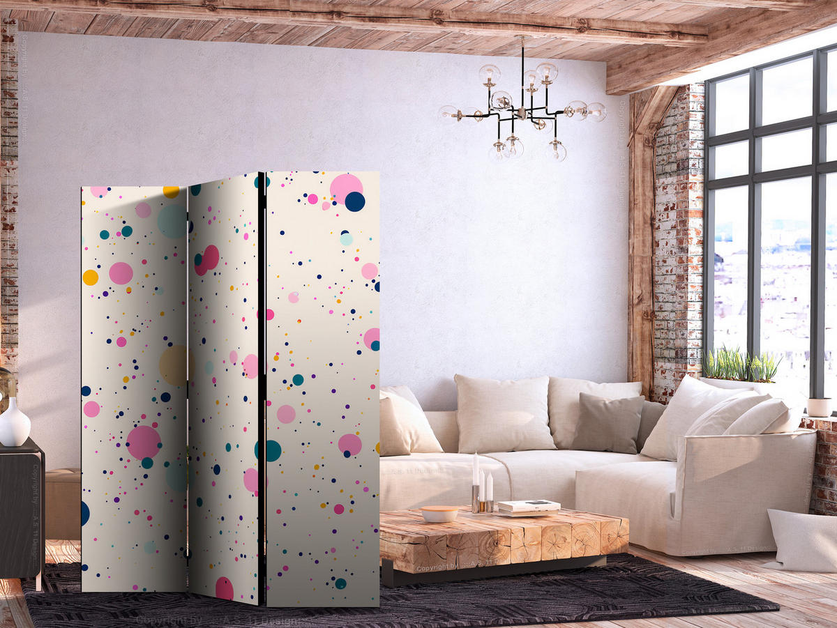 PARAVENT Akustik 3-tlg 135x172 cm abstrakte Flecken und Kleckse - Multicolor, Holz/Textil (135/172/3cm) - Muralo