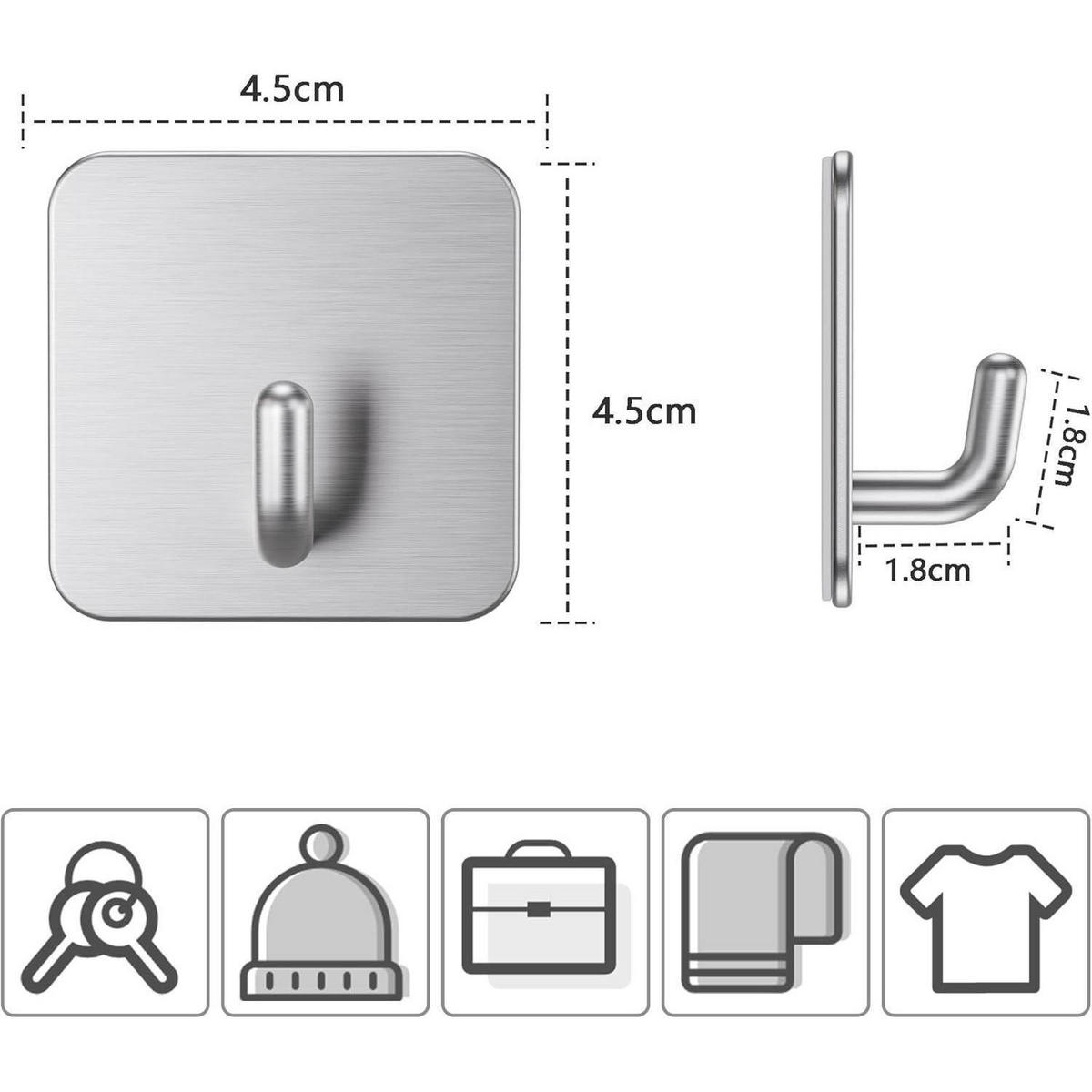 KLEBEHAKEN 6-teiliges Set Edelstahl Silber - Silberfarben, Metall (4.5/2.3/4.5cm)
