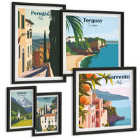 BILDER SET 5er Set - 50x50 cm & 20x30 cm & 40x60 cm Schwarzer Rahmen - Ansichten europäischer Häfen - Schwarz, Kunststoff (40/60cm) - TULUP