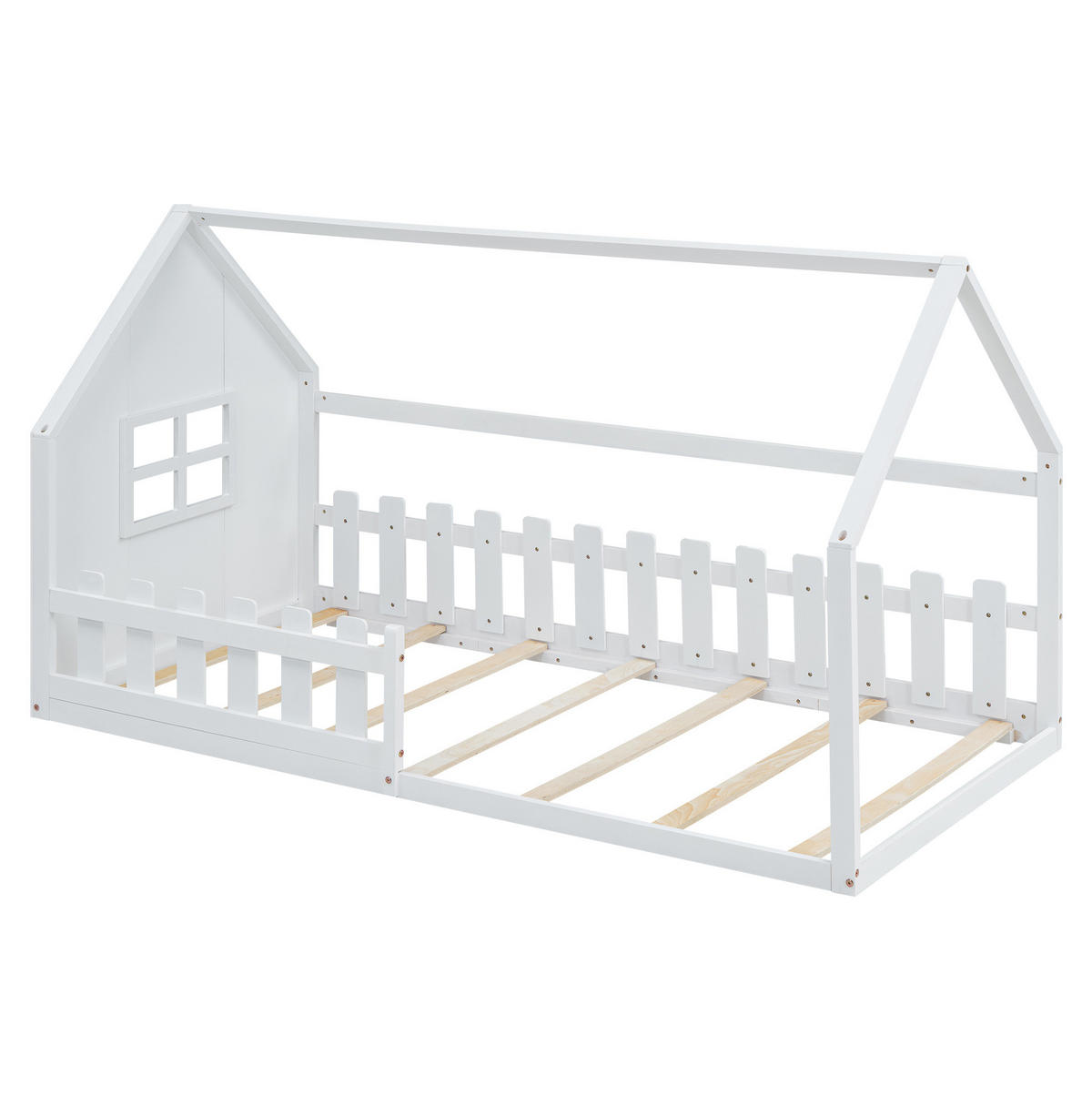HAUSBETT 90/200 cm in Weiß – aus Kiefer und MDF, in Hausform - Weiß, Holz (90/200cm) - BEAOK
